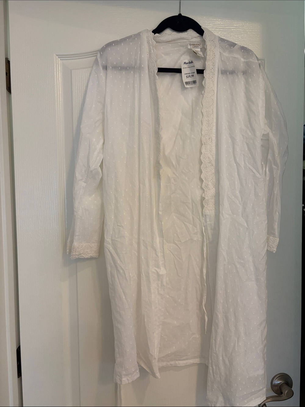 Cynthia Rowley White Swiss-Dot Lace-Trim Lightweight Robe